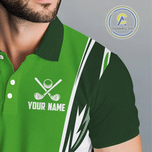Load image into Gallery viewer, Green and white Mens golf polo shirts custom golf attire for men, gifts for golf lovers NQS10084