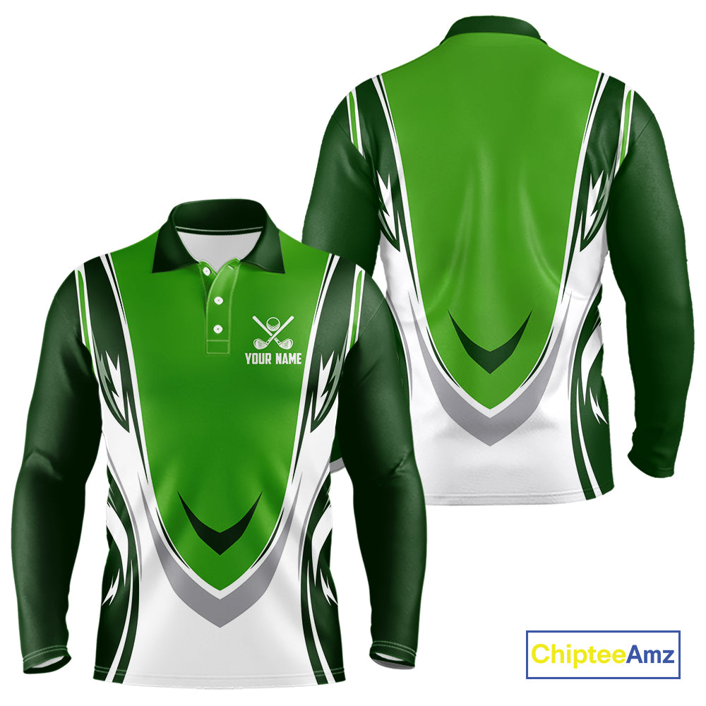 Green and white Mens golf polo shirts custom golf attire for men, gifts for golf lovers NQS10084