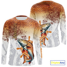 Load image into Gallery viewer, Redfish fishing scales pattern Custom performance long sleeve Fishing Shirts, Red Drum Fishing jersey NQS10086