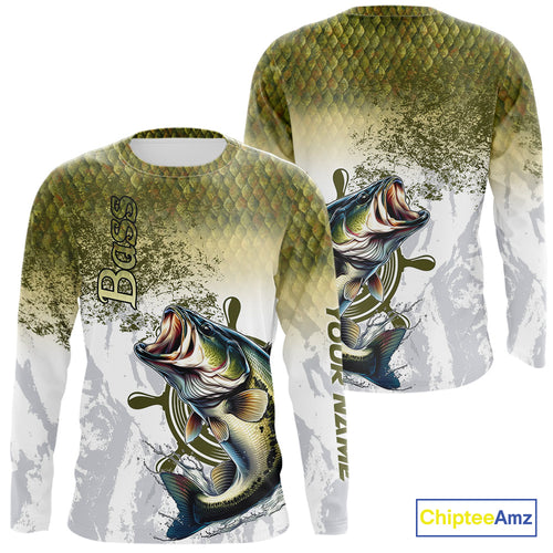 Bass fishing scales pattern Custom performance long sleeve Fishing Shirts, Bass Fishing jersey NQS10087