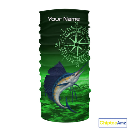 Personalized Sailfish Green Performance Fishing Shirts, compass Sailfish fishing tournament Shirts NQS10235