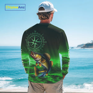 Personalized Walleye Green Performance Fishing Shirts, compass Walleye fishing tournament Shirts NQS10236