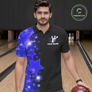 Men bowling Polo, Quarter Zip shirts Custom Blue Stars Bowling Team Bowlers Jersey NQS10598