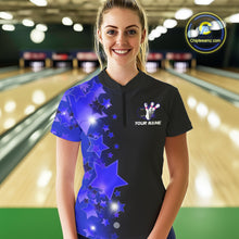 Load image into Gallery viewer, Women&#39;s bowling Polo, Quarter Zip shirts Custom Blue Stars Bowling Team Bowlers Jersey NQS10598