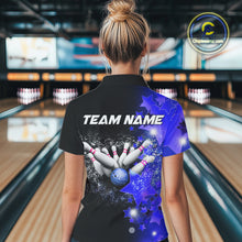 Load image into Gallery viewer, Women&#39;s bowling Polo, Quarter Zip shirts Custom Blue Stars Bowling Team Bowlers Jersey NQS10598