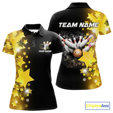 Load image into Gallery viewer, Women&#39;s bowling Polo, Quarter Zip shirts Custom Gold Stars Bowling Team Bowlers Jersey NQS10599