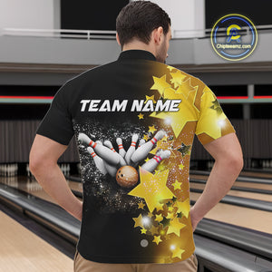 Men bowling Polo, Quarter Zip shirts Custom Gold Stars Bowling Team Bowlers Jersey NQS10599