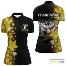 Load image into Gallery viewer, Women&#39;s bowling Polo, Quarter Zip shirts Custom Gold Stars Bowling Team Bowlers Jersey NQS10599