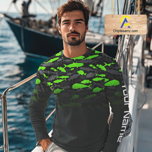 Fishing black and green camouflage UV long sleeve hooded camo fishing shirts Custom fishing apparel NQS10601
