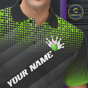 Green Bowling Custom Men Bowling Polo, Quarter zip Shirts Bowling Team Jerseys Bowling Tournament NQS10604