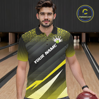 Yellow Bowling Custom Men Bowling Polo, Quarter zip Shirts Bowling Team Jerseys Bowling Tournament NQS10605