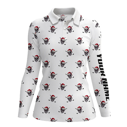 Funny Skull Santa Christmas pattern Women golf polo shirt custom christmas golf outfits for ladies NQS8650