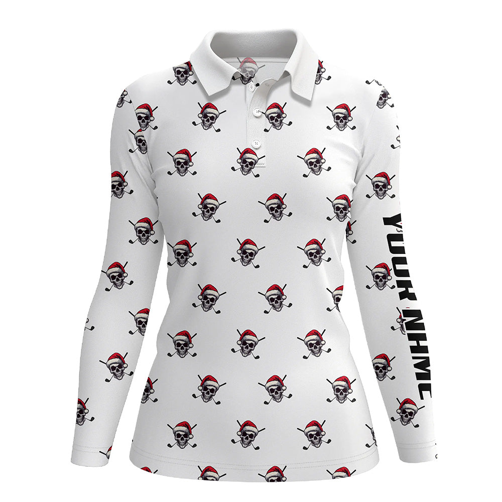 Funny Skull Santa Christmas pattern Women golf polo shirt custom christmas golf outfits for ladies NQS8650