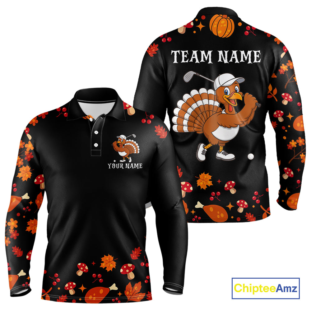 Funny black orange Thanksgiving pattern Golf Polo Shirt For Men custom Turkey golf tops NQS10838