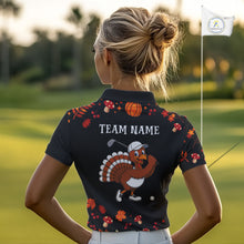 Load image into Gallery viewer, Funny black orange Thanksgiving pattern Golf Polo Shirt For Women custom Turkey golf tops NQS10838