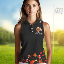 Load image into Gallery viewer, Funny black orange Thanksgiving pattern Sleeveless Golf Polo Shirt For Women custom Turkey golf tops NQS10838