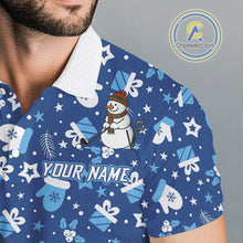 Load image into Gallery viewer, Blue and White Snowman Christmas pattern Golf Polo shirts For men Custom mens Christmas golf shirts NQS11004