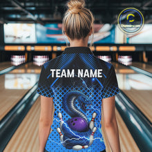 Load image into Gallery viewer, Black &amp; Blue Lightning Thunder Cobra Snake Bowling Shirts For Women Custom Bowling Team League Jersey NQS11006