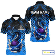 Load image into Gallery viewer, Black and Blue Lightning Thunder Cobra Snake Bowling Shirts For Men Custom Bowling Team League Jersey NQS11006