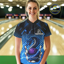 Load image into Gallery viewer, Black &amp; Blue Lightning Thunder Cobra Snake Bowling Shirts For Women Custom Bowling Team League Jersey NQS11006