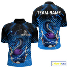 Load image into Gallery viewer, Black and Blue Lightning Thunder Cobra Snake Bowling Shirts For Men Custom Bowling Team League Jersey NQS11006