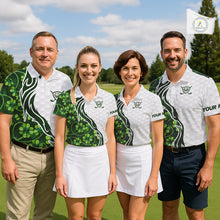 Load image into Gallery viewer, Custom White and Green shamrock pattern Women Golf Polo Shirts, St Patrick's day team ladies golf top NQS11208