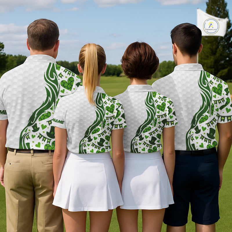 Custom White and Green St Patrick's day pattern Golf Polo Shirts For Women, team ladies golf outfit NQS11209
