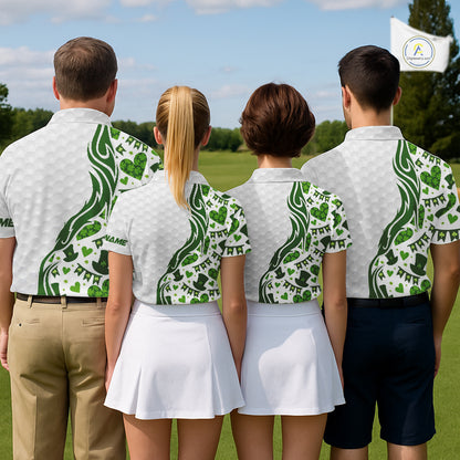 Custom White and Green St Patrick's day pattern Golf Polo Shirts For Women, team ladies golf outfit NQS11209