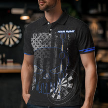 Load image into Gallery viewer, Black &amp; White grunge American Flag Skull Darts Shirt For Men Custom patriotic Team Darts Jersey | Blue NQS9343