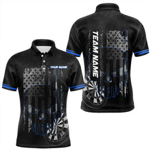 Load image into Gallery viewer, Black &amp; White grunge American Flag Skull Darts Shirt For Men Custom patriotic Team Darts Jersey | Blue NQS9343