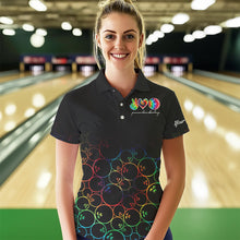 Load image into Gallery viewer, Colorful tie dye Black Bowling Camo Bowling Shirts for Women Custom Peace Love Bowling Team Jerseys NQS9483