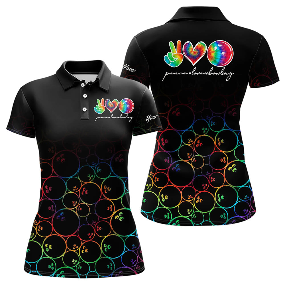 Colorful tie dye Black Bowling Camo Bowling Shirts for Women Custom Peace Love Bowling Team Jerseys NQS9483