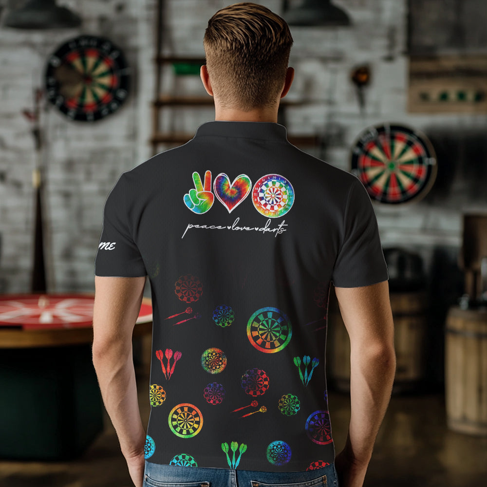 Personalized Colorful tie dye Black Camo Darts Shirts For Men Custom Peace Love Darts Team Jerseys NQS9484