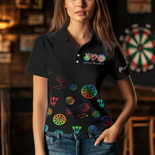 Load image into Gallery viewer, Personalized Colorful tie dye Black Camo Darts Shirts For Women Custom Peace Love Darts Team Jerseys NQS9484