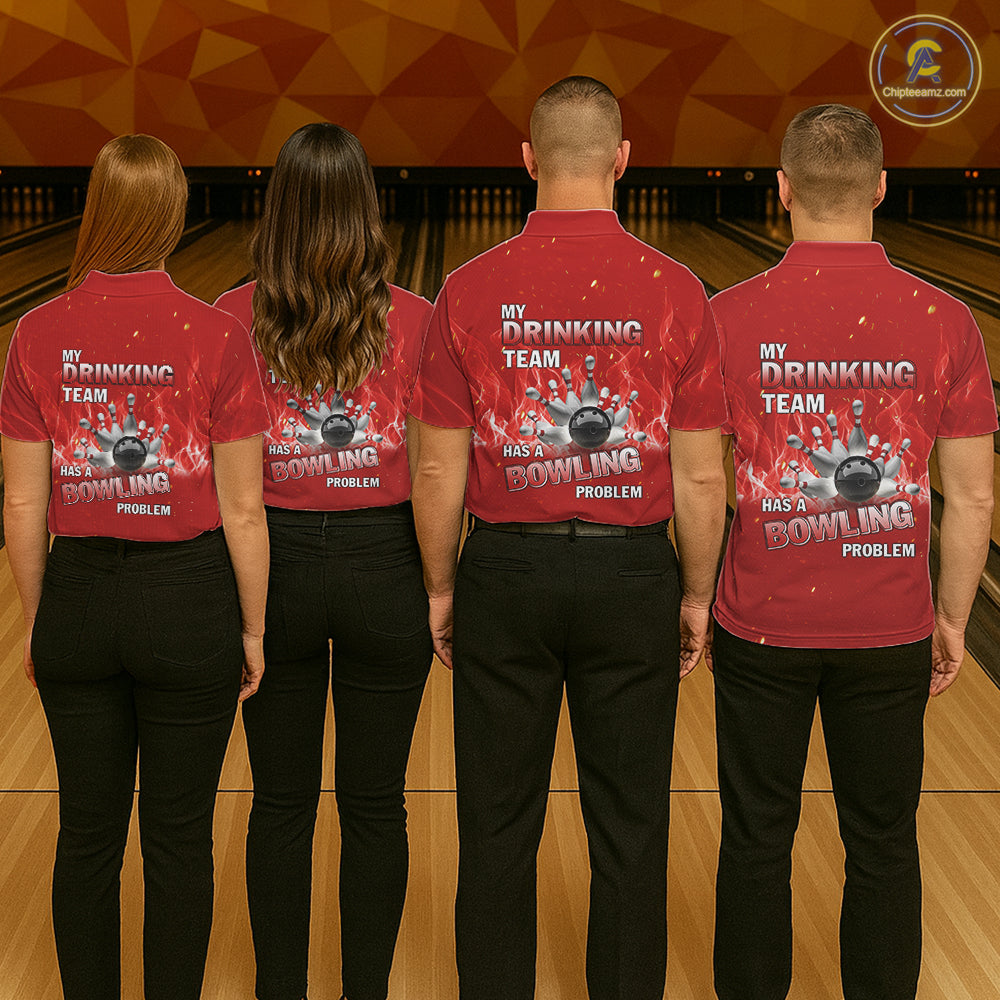 Personalized Red Flame Funny Bowling shirts for Women My drinking team has a bowling problem NQS11615