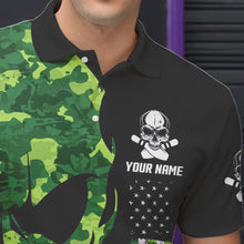 Load image into Gallery viewer, Skull Green Camouflage American Flag Mens Bowling Shirts Custom Patriotic Bowling Team Jerseys For Men NQS9641