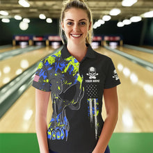 Load image into Gallery viewer, Skull Camouflage American Flag Women Bowling Shirt Custom Patriotic Bowling Ladies Team Jerseys NQS9642