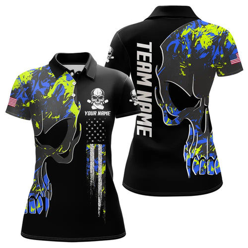 Skull Camouflage American Flag Women Bowling Shirt Custom Patriotic Bowling Ladies Team Jerseys NQS9642