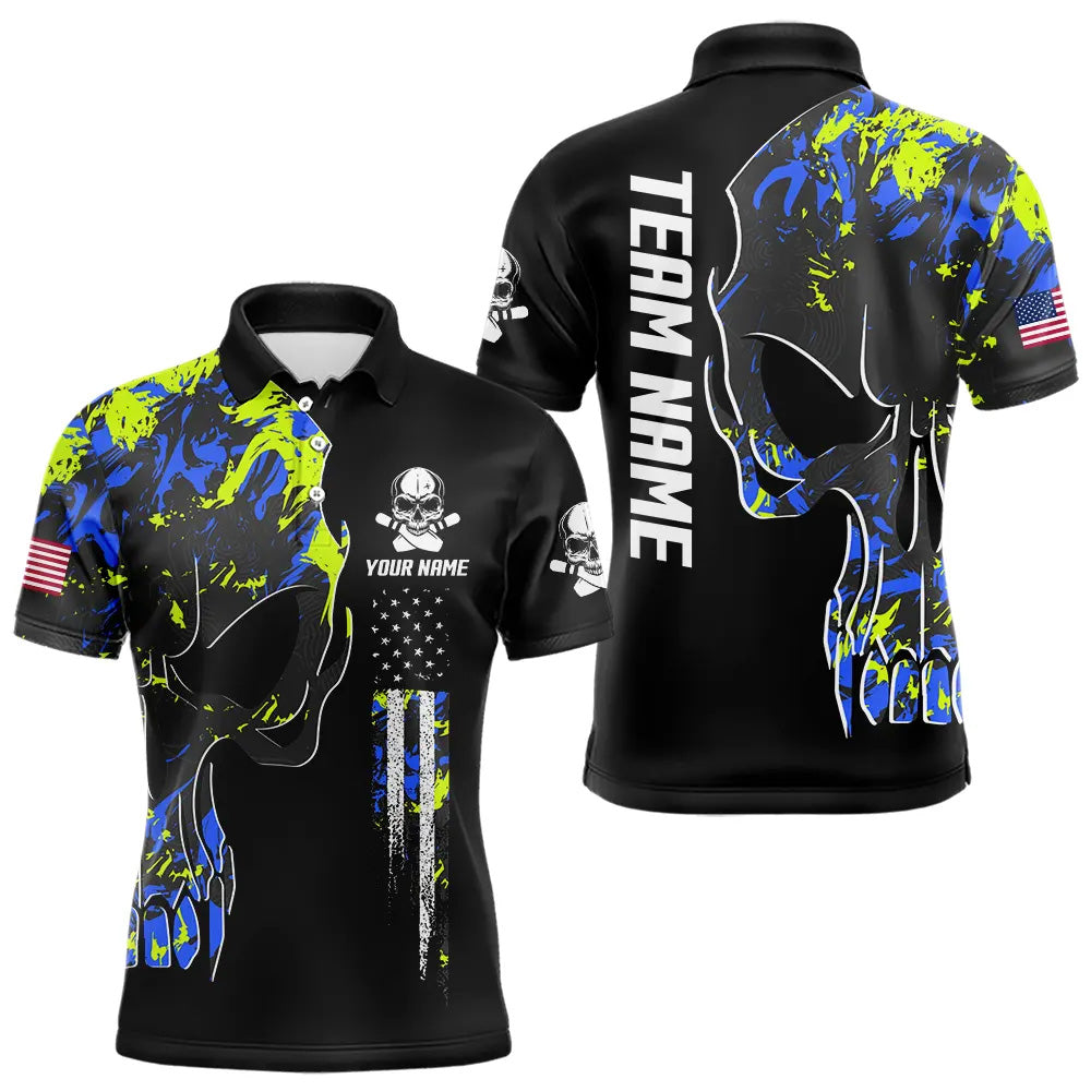 Skull Camouflage American Flag Mens Bowling Shirts Custom Patriotic Bowling Team Jerseys For Men NQS9642