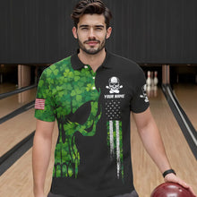 Load image into Gallery viewer, Skull Green Clover pattern American Flag Mens Bowling Shirt Custom St Patrick Day Bowling Team Jersey NQS9643