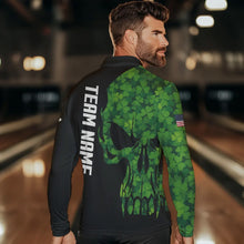 Load image into Gallery viewer, Skull Green Clover pattern American Flag Mens Bowling Shirt Custom St Patrick Day Bowling Team Jersey NQS9643
