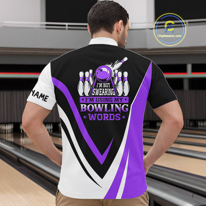 Custom bowling Quarter Zip shirt for men Im not swearing, I'm using my bowling words purple bowl shirt NQS7434