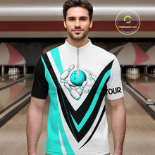 Load image into Gallery viewer, Custom bowling Quarter Zip shirt for men I'm not swearing, I'm using my bowling words Cyan bowl shirt NQS7435