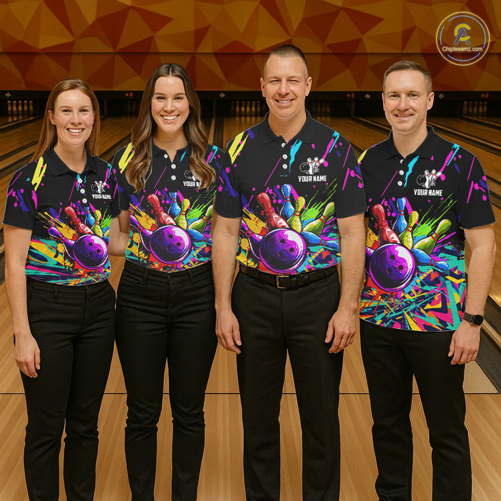 Colorful bowling jerseys Bowling Polo, 1/4 Zip Shirt for Women Custom Bowling Team shirts for bowlers NQS7597