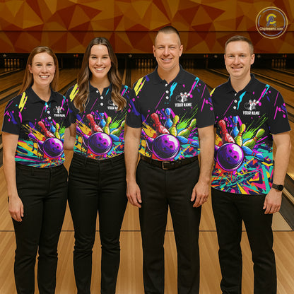 Colorful bowling jerseys Bowling Polo, 1/4 Zip Shirt for Women Custom Bowling Team shirts for bowlers NQS7597