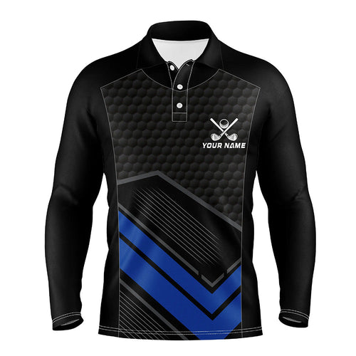 Black and Blue Mens golf polo shirts custom golf outfits for men, personalized golf gifts NQS8013
