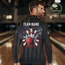 Load image into Gallery viewer, Black Texas flag smoke Men Bowling Polo, Quarter Zip shirt Custom Patriotic Team Bowling Jersey NQS10402