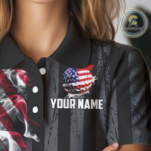 Black American flag smoke Womens golf polo shirts Custom Patriotic Team Golf attire NQS10615