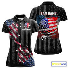 Load image into Gallery viewer, Black American flag smoke Womens golf polo shirts Custom Patriotic Team Golf attire NQS10615