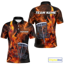 Load image into Gallery viewer, Orange Flame Lightning Thunder Disc golf polo shirts For Men Custom Team disc golf outfits NQS10847